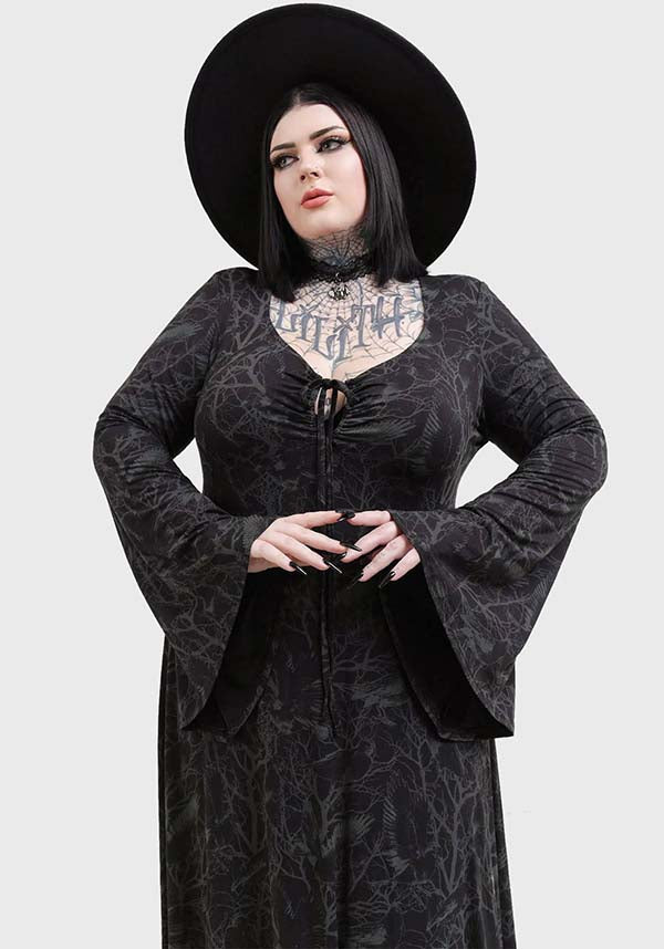 Stunning Raven Print Maxi Dress with Soft Stretch Fabric