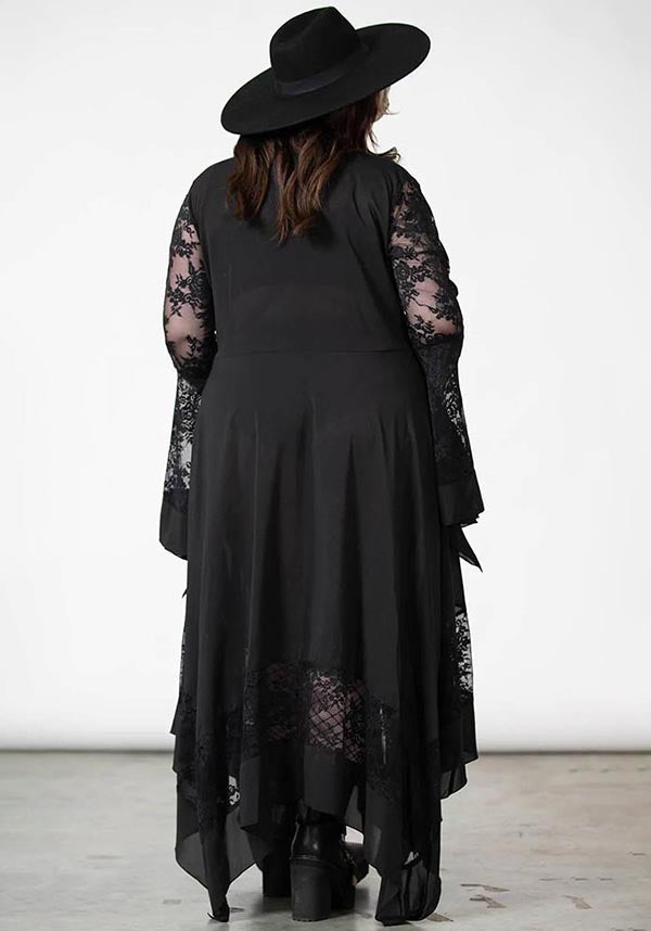 Elegant Misty Night Maxi Dress with Lace Detailing