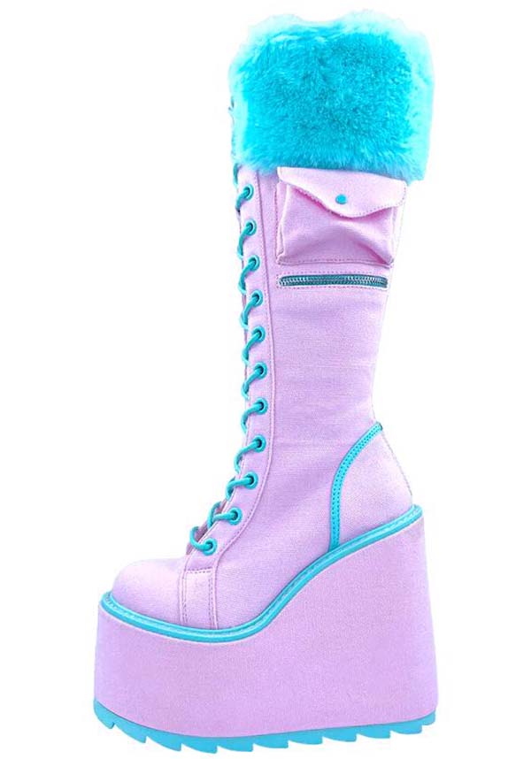 Stylish Pink & Baby Blue Fur Platform Boots for Trendsetters