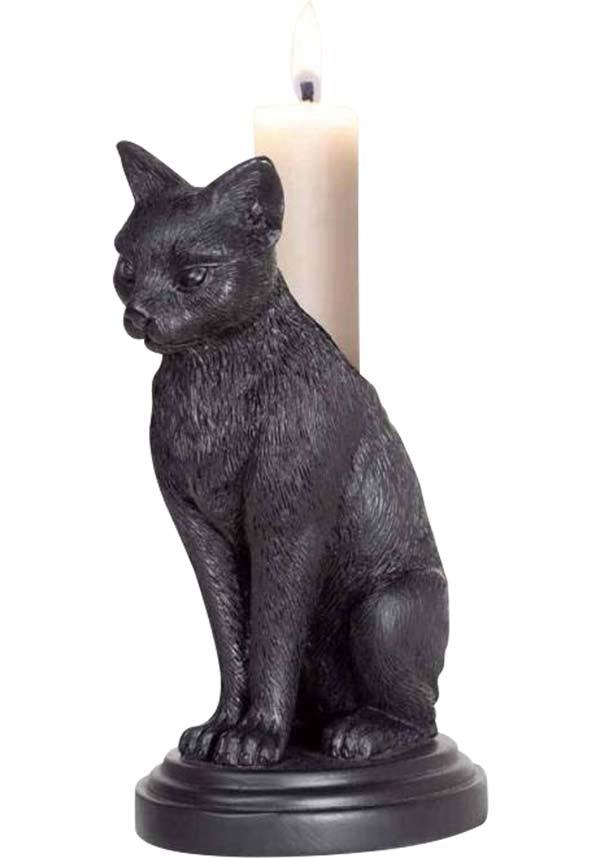 Exquisite Black Cat Sculpted Candle Holder - A Unique Decorative Piece