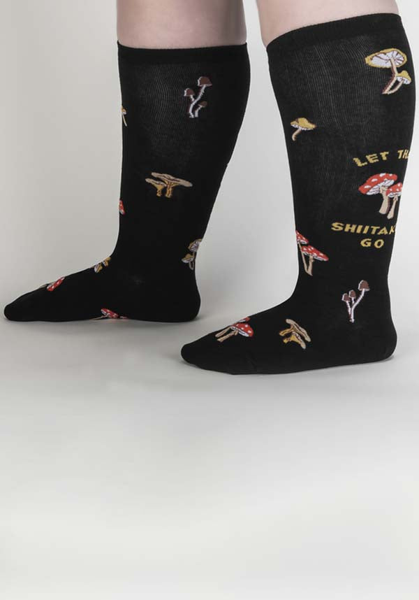 Let That Shiitake Go Themed Knee High Stretch Socks for Both Men and Women