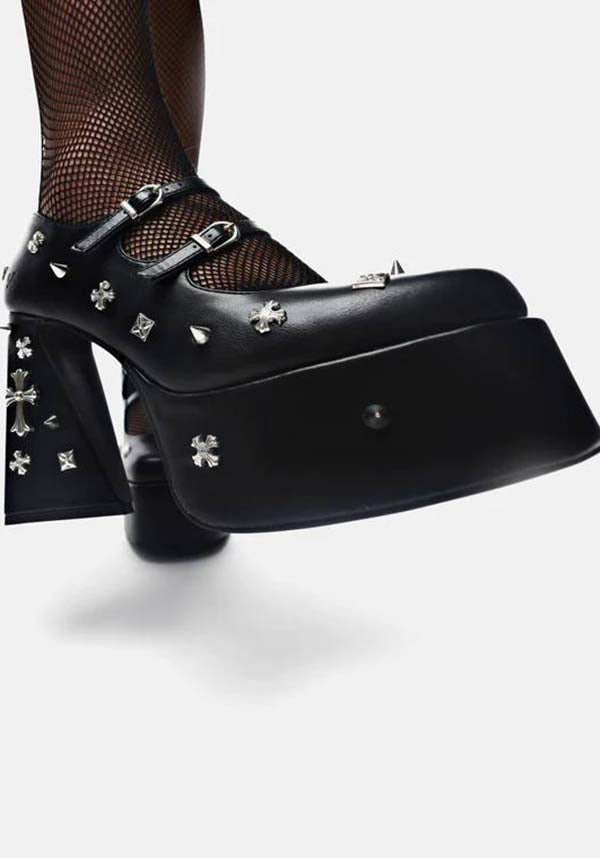 Stylish Black Devil Tears Platform Heels with Decorative Studs
