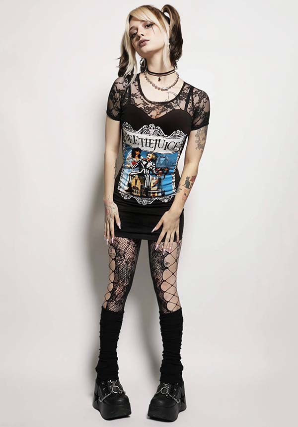 Beetlejuice Inspired Edgy Black Lace Dress for Fans