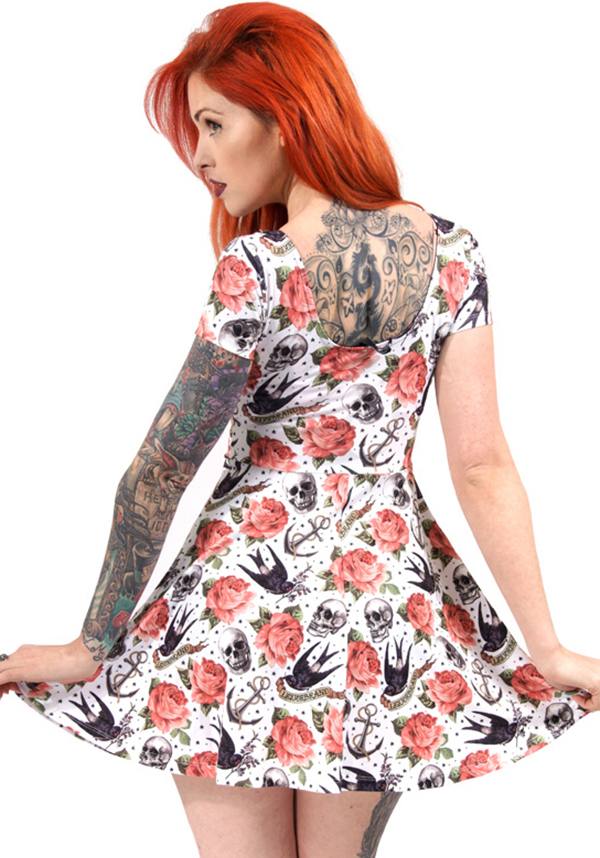 Stretchy Rose Tattoo Short Dress for Warm Months