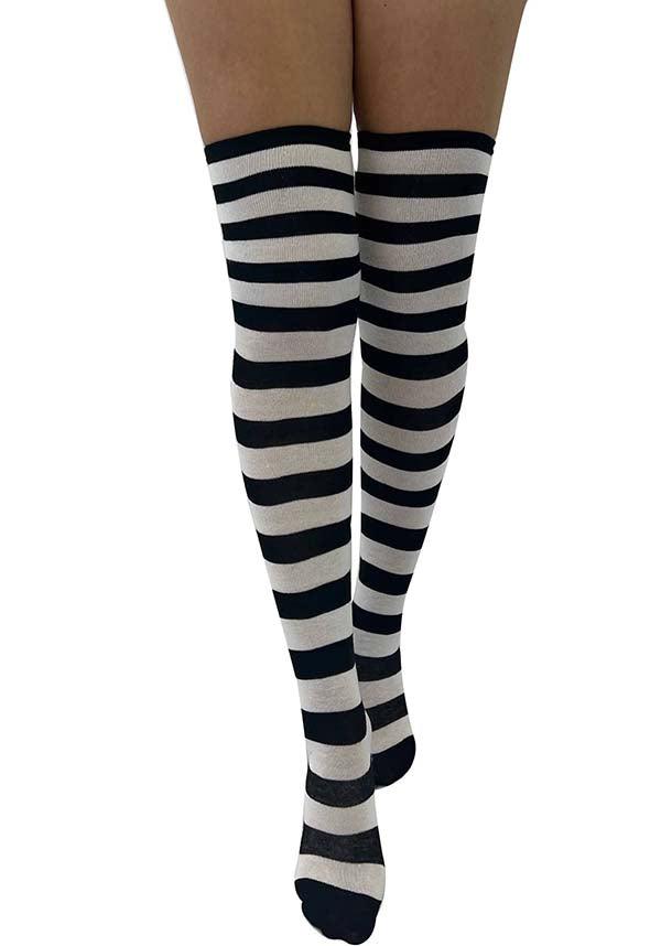 Stylish Striped Paw Print Design Over-the-Knee Fashion Socks