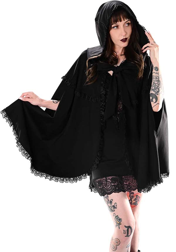 Foxblood Kiki Lace Trimmed Flowy Cape for All Seasons