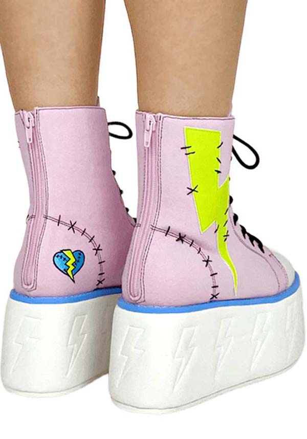 Jolt Pink and Green Platform Sneakers Inspired by Frankie Stein from MONSTER HIGH