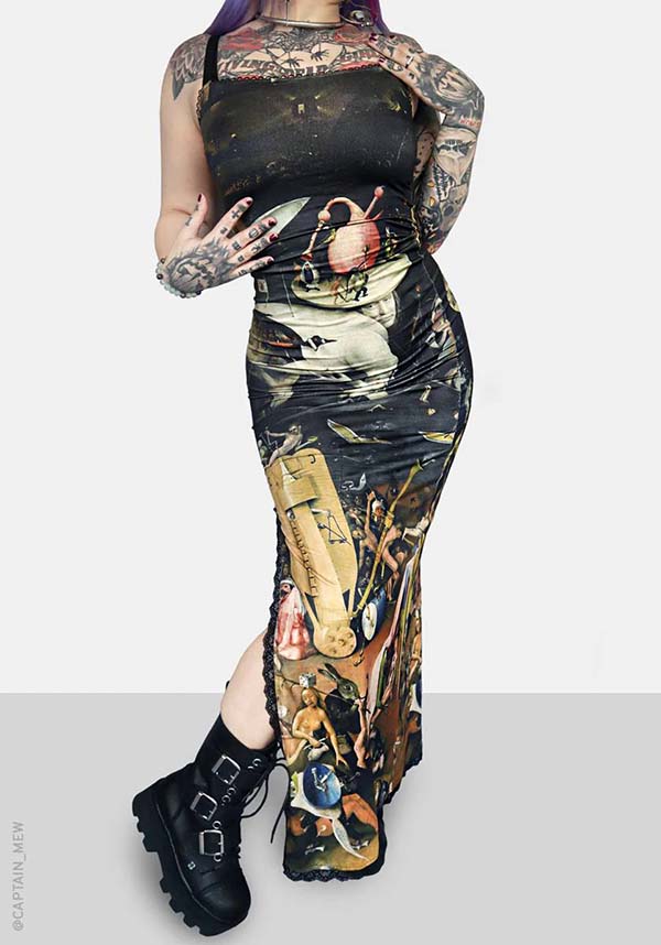 Earthly Delights Adjustable Straps MAXI Dress with Lace and Picot Trim