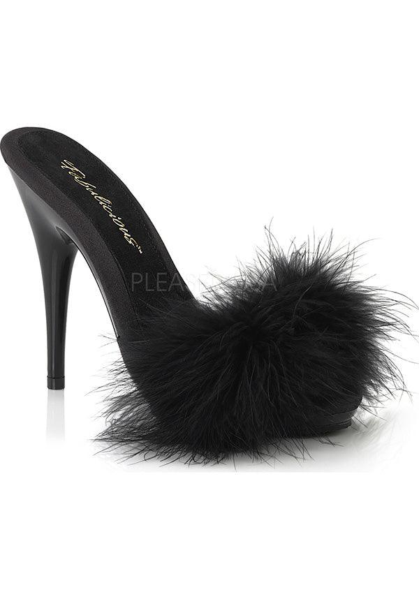 POISE-501F Black Fluffy Marabou Heels - Preorder