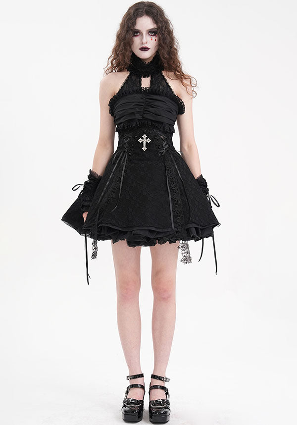 Enchanting Halter Ruffle Neck Cotton-Polyamide Dress - Unleash Your Inner Spooky Deity