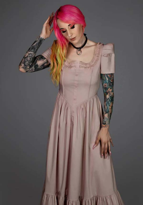 Lively Ghosts' Pastel Rose Gothic Lace Dress - Timeless Elegance
