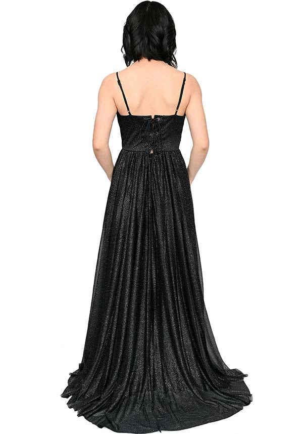 Glamorous Parisian-Inspired Sparkling Black Evening Gown