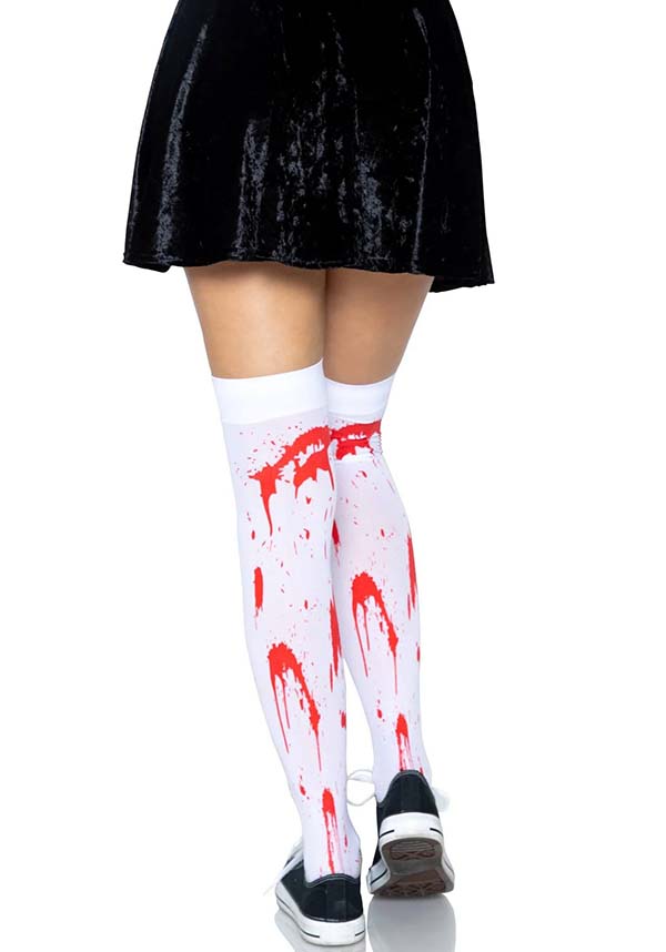 Leg Avenue Rhea Zombie Thigh-High Stockings in White and Red