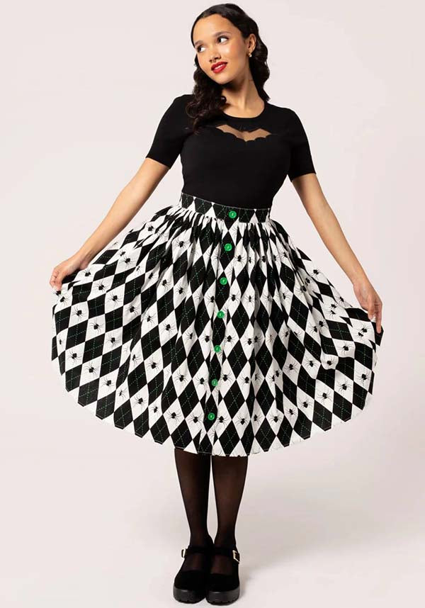 Hell Bunny Regina Gothic and Retro-Inspired Checkered Skirt in Black and White