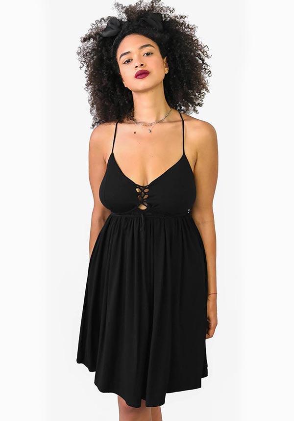 Lollirot Adjustable Strap and Tie Front Baby Doll Dress for Women
