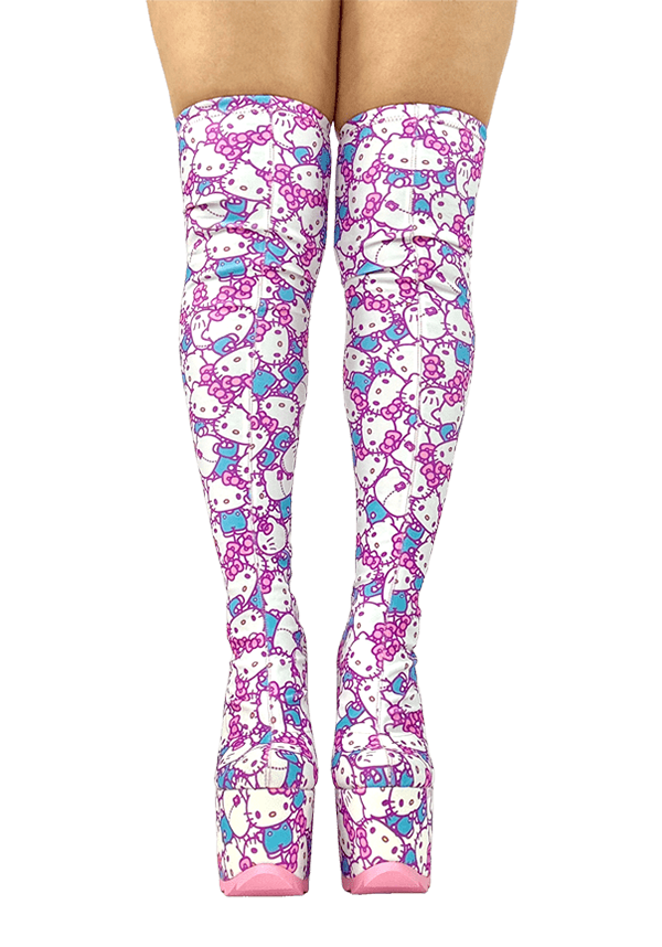 Adorable Labyrinth Hello Kitty Platform Boots in Pink and White - Women's Fashionable Footwear [In Stock]
