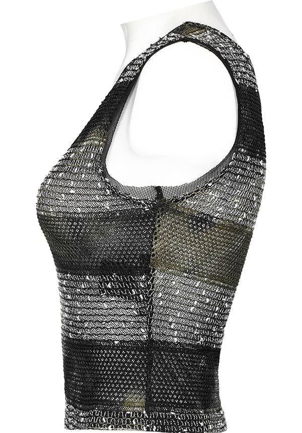 Punk Rave Krueger Edgy Cropped See - Through Tank Top