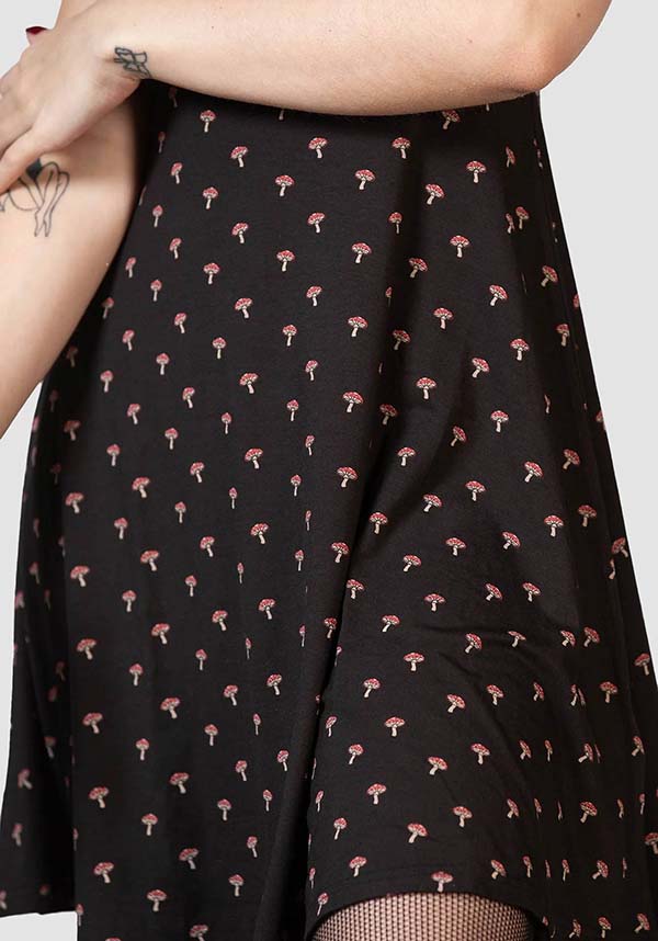 Poisonpie Mini Dress with Mushroom Print and Adjustable Neckline