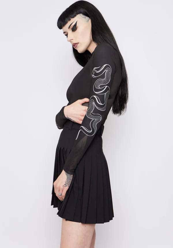 Selma Long Sleeve Mesh Women's Top with Exclusive Double Serpent Sleeve Prints