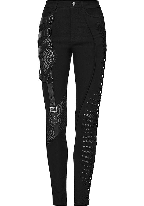 Punk Rave Rue Distressed Elastic Jeans with Asymmetric Design