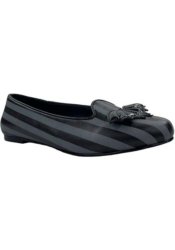 Strangecvlt's Stylish Grey/Black Striped Lydia Bat Flats
