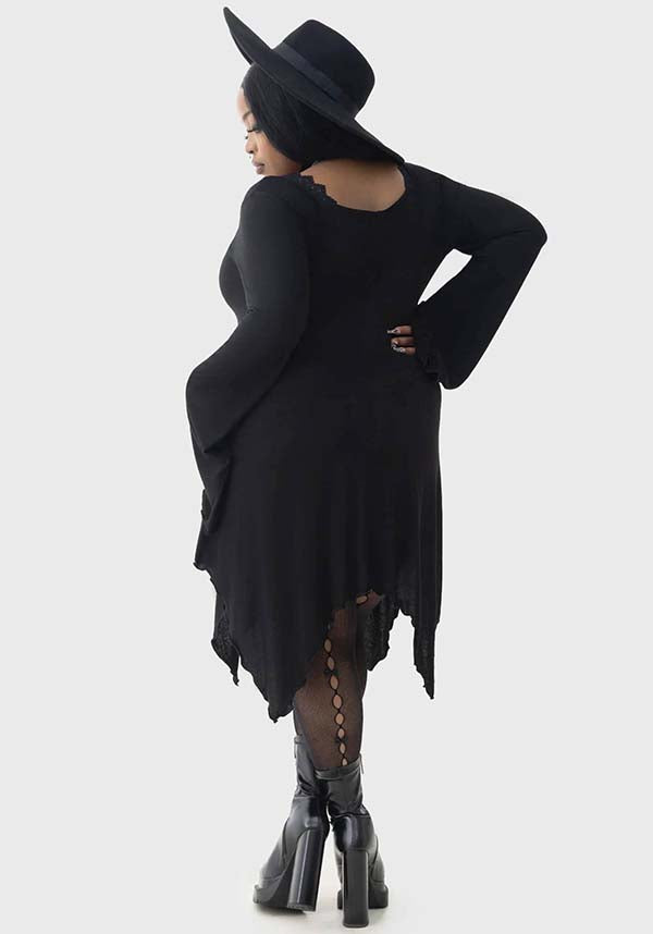 Soft and Stretch Lacerated Mini Dress with Lace Trim