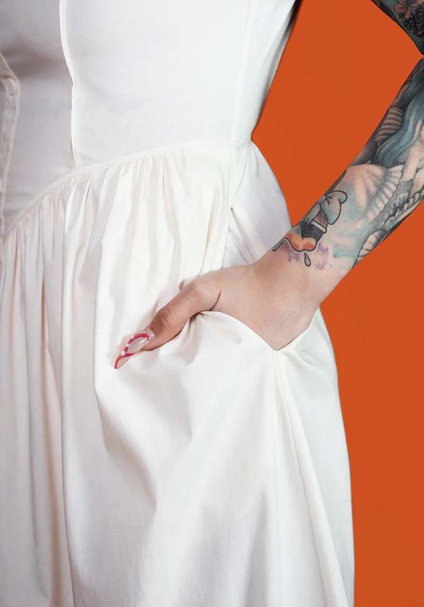 Elegant Ivory Gothic Dress by Lively Ghosts with Lace Details