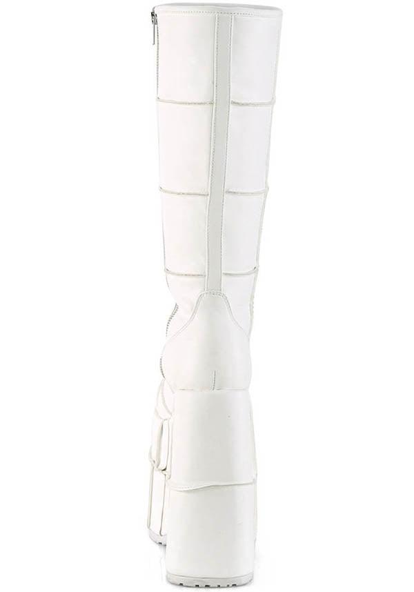 Demonia White Stack-301 Platform Knee-High Boots - Preorder