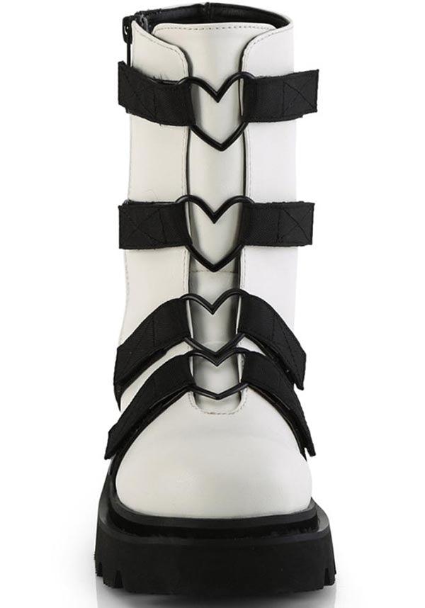 RENEGADE-50 White Vegan Leather and Nylon Strappy Ankle Boots - Preorder