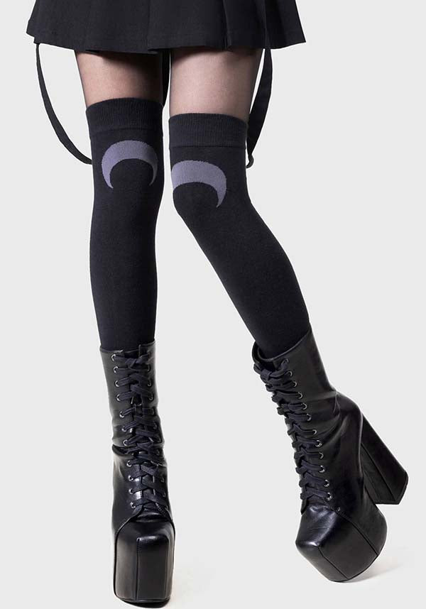 Lunaloom Knee High Cotton Blend Socks with Crescent Moon Detail