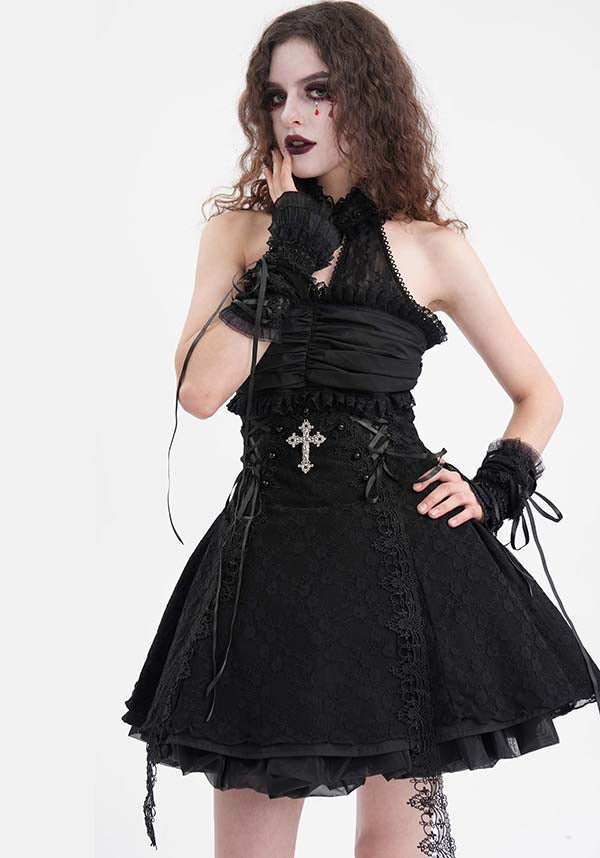 Enchanting Halter Ruffle Neck Cotton-Polyamide Dress - Unleash Your Inner Spooky Deity