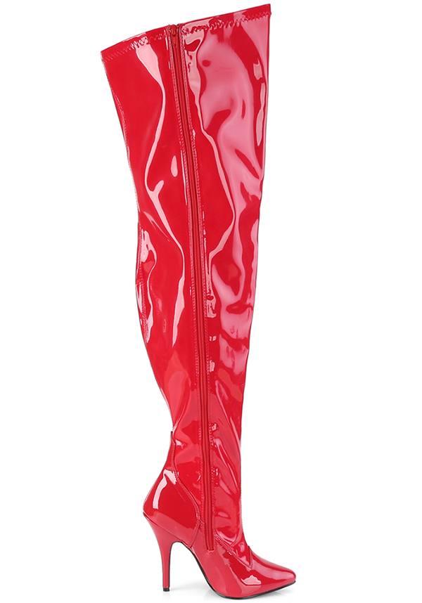 PREORDER - SEDUCE 3000WC Wide Calf Red Patterned Thigh High Boots
