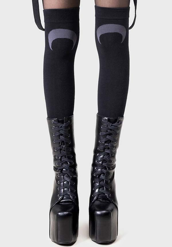 Lunaloom Knee High Cotton Blend Socks with Crescent Moon Detail