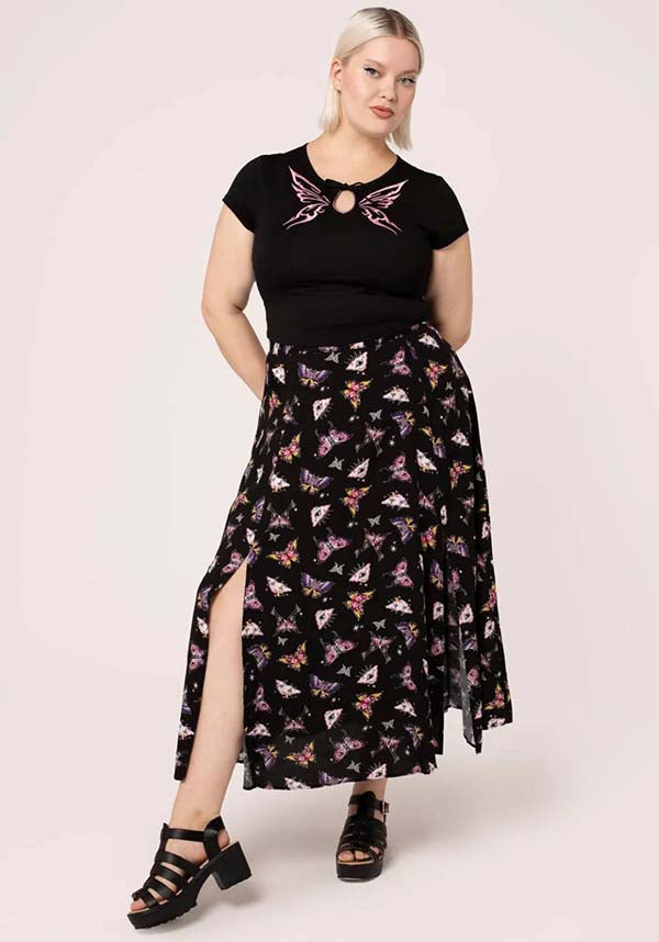 Hell Bunny Kocho Long Midi Printed Viscose Skirt