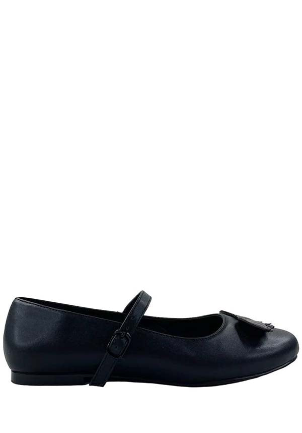 Strangecvlt All-Black Mary Jane Bat Flat Shoes
