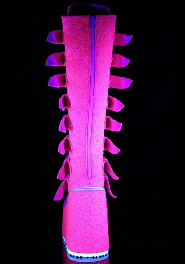 PREORDER! Pink Glitter SWING-815UV Platform Knee-High Boots