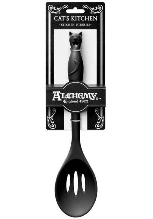 Black Cat Design Silicone Slotted Spoon for Perfect Cooking