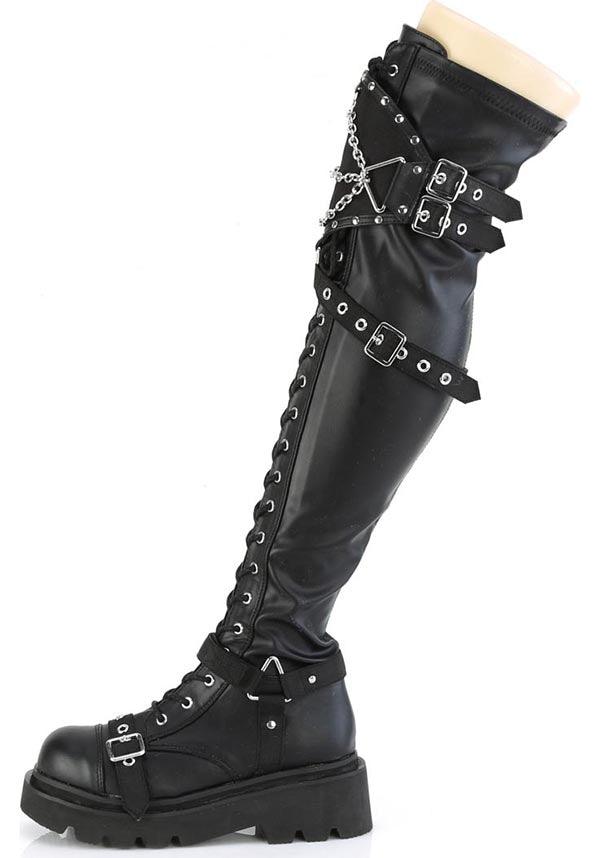 RENEGADE-320 Black Stretch Vegan Leather Over-The-Knee Preorder Boots
