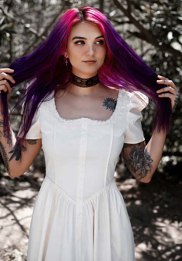 Elegant Ivory Gothic Dress by Lively Ghosts with Lace Details