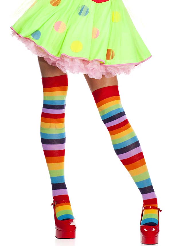 Rainbow Striped Acrylic Thigh High Socks for a Colorful Wardrobe
