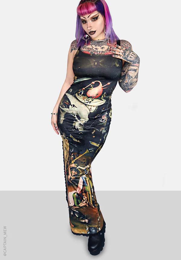 Earthly Delights Adjustable Straps MAXI Dress with Lace and Picot Trim