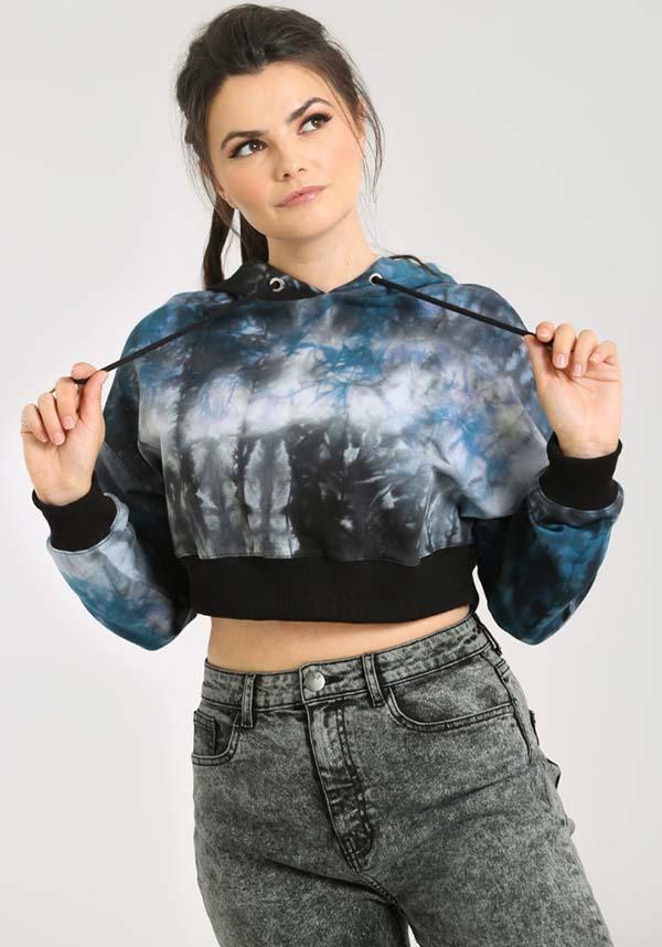 Navy Blue Tie - Dye Cropped Hell Bunny Hoodie for Relaxed Days
