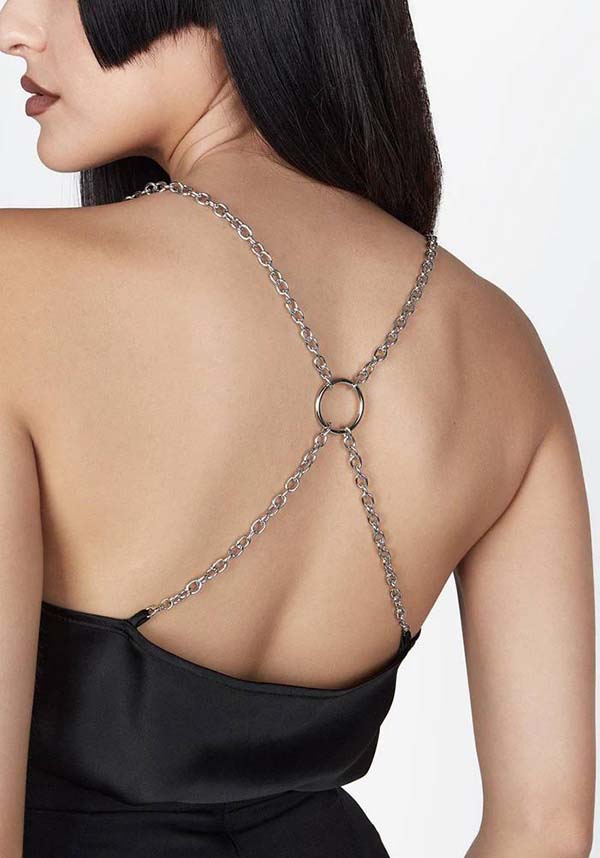 Rayne Cowl Neck Chain Top - Soft Satin Crepe with Chunky Chains