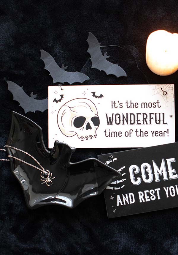 Gothic Black Bat-Shaped Ceramic Trinket Dish for Keeping Tiny Treasures