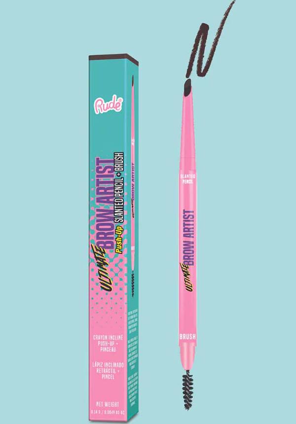 Rude Cosmetics Dual Ended Ultimate Brow Artist Push - Up Slanted Pencil and Brush in Neutral Brown