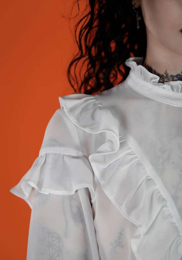 Vintage-Inspired Phantasm Long Sleeve Chiffon Top