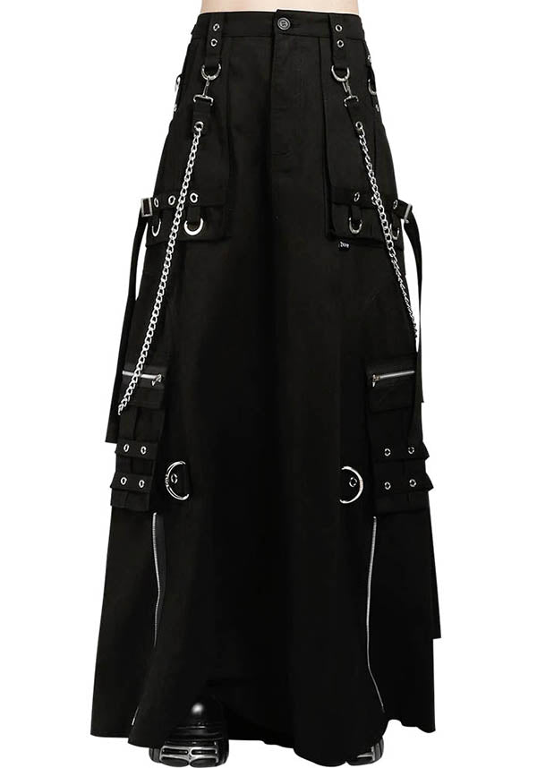 Black Studded Strength Floor-Length Unisex Skirt