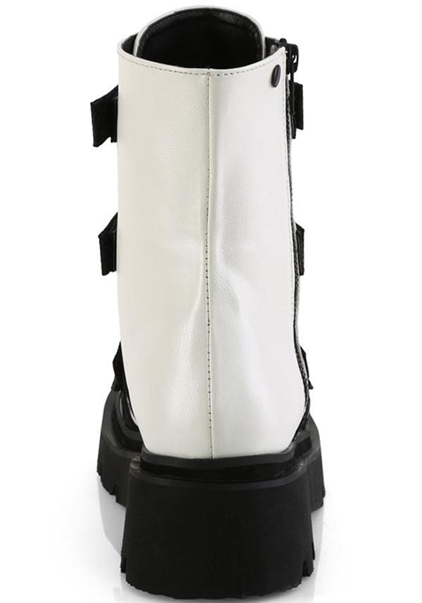 RENEGADE-50 White Vegan Leather and Nylon Strappy Ankle Boots - Preorder