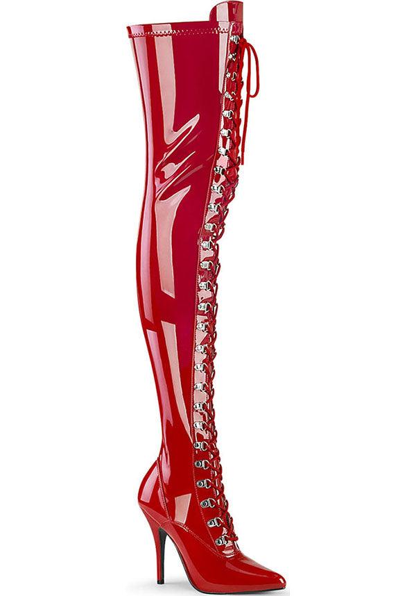 PREORDER! SEDUCE-3024 Red Pattern Heel Thigh High Boots
