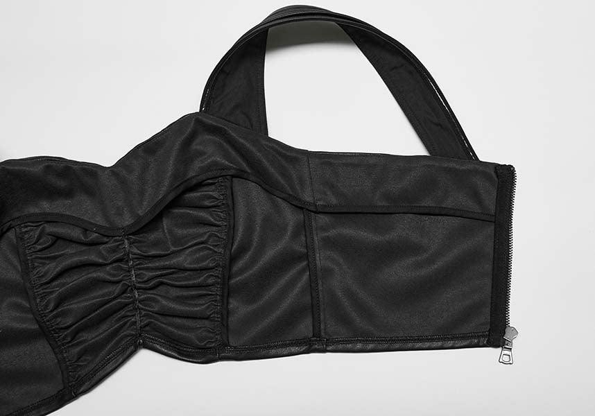 Chic Pleated Faux Leather Square Neck Top for Fashion Lovers